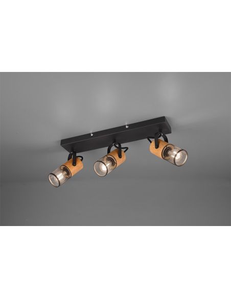 Trio de iluminação para trilho de madeira e metal vintage Tosh 3xE14 804300332 | Leon Leds-Led ...