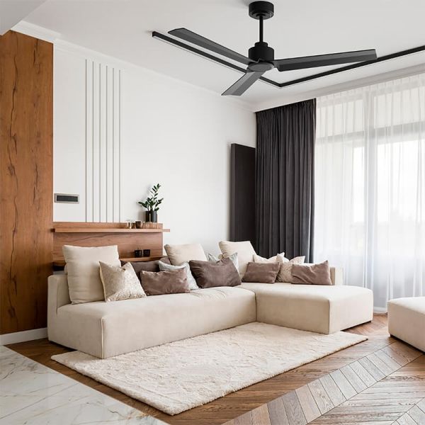 Ventilador de techo Anne negro mate con aspas grafito 75819 Sin luz Sulion en salón moderno