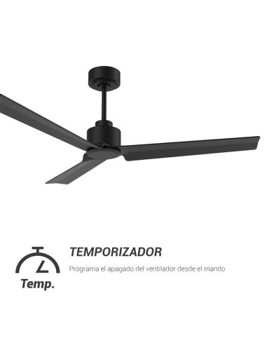 Temporizador Ventilador de techo Anne negro mate con aspas grafito 75819 Sin luz Sulion | LeonLeds