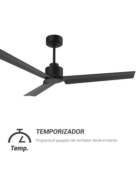 Temporizador Ventilador de techo Anne negro mate con aspas grafito 75819 Sin luz Sulion | LeonLeds