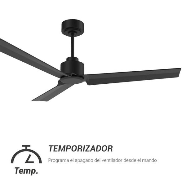 Temporizador Ventilador de techo Anne negro mate con aspas grafito 75819 Sin luz Sulion | LeonLeds