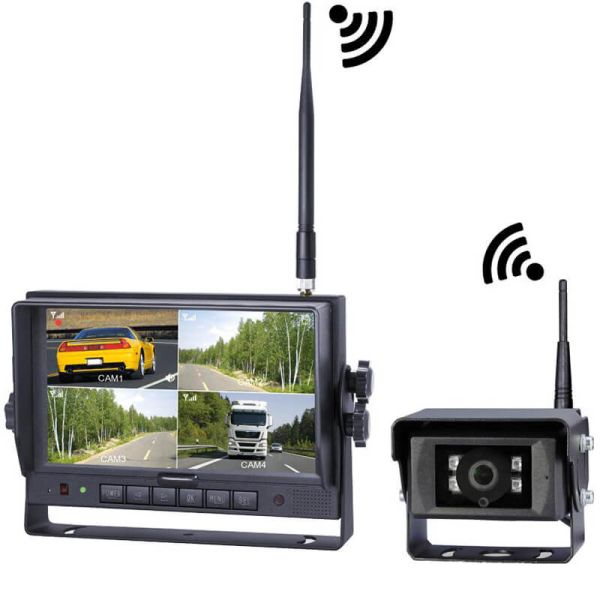 Sistema de kit de câmera e monitor sem fio HD de 2,4 GHz com tela de exibição múltipla de 7” | Alcance 300m | IP69K