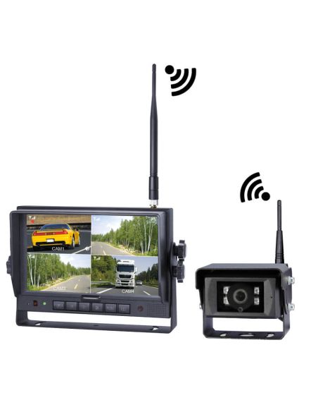 Sistema de Kit Monitor y Camara Inalámbrica HD 2.4 GHz con Pantalla Multi Display de 7” | Alcance 300m | IP69K