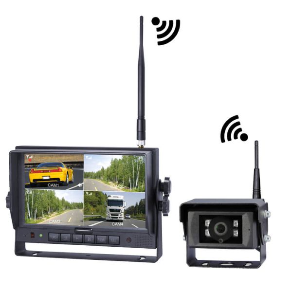 Système de caméra et de moniteur sans fil HD 2,4 GHz avec écran multi-affichage 7 pouces | Portée 300m | IP69K