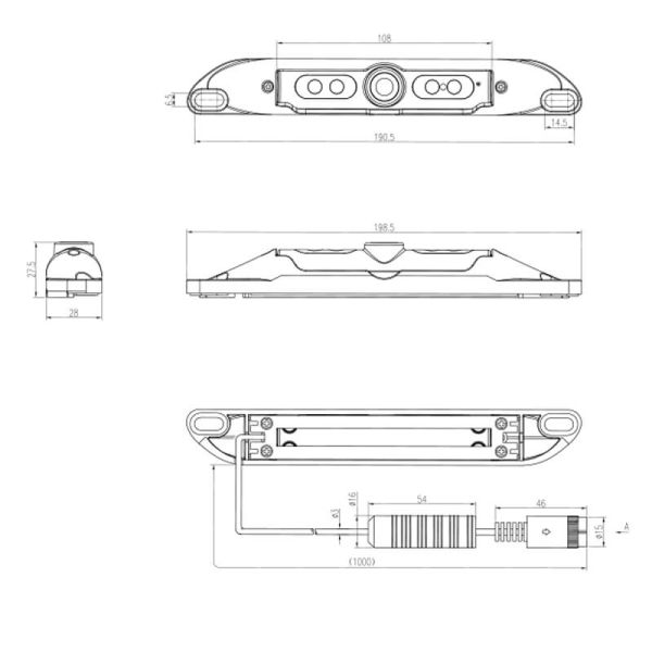 Medidas da câmera Slim HD 150° - Design compacto e resistência IP69K | Compatível com 12/24 V | IP69K