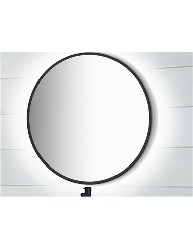 Espejo de baño ZEUS con iluminación LED decorativa y marco negro, Ø80 cm, 12W