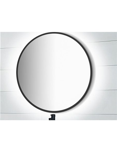 Espelho de banheiro ZEUS com iluminação LED decorativa e moldura preta, Ø80 cm, 12W