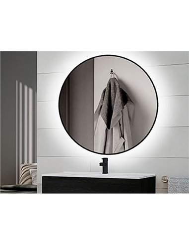Espelho de banheiro ZEUS com iluminação LED decorativa e moldura preta, Ø80 cm, 12W