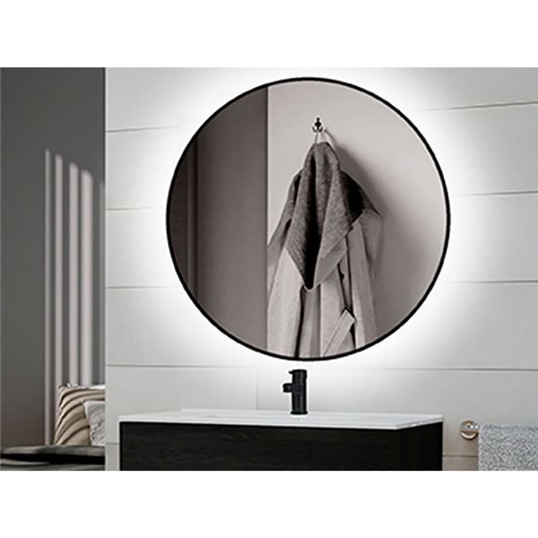 Espejo de baño ZEUS con iluminación LED decorativa y marco negro, Ø80 cm, 12W