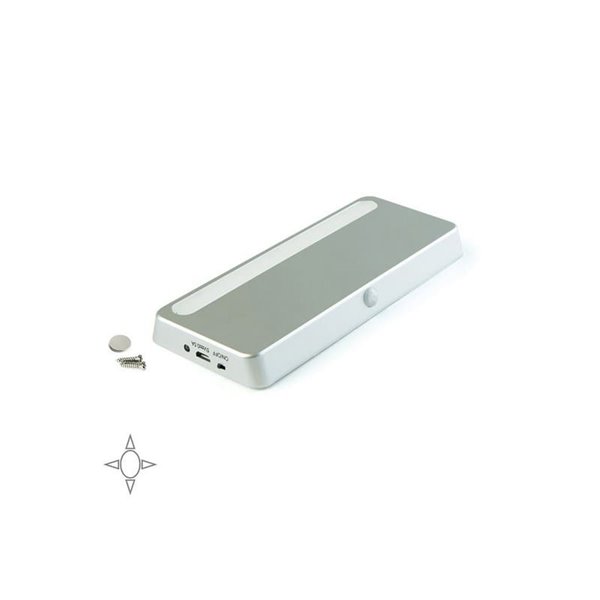 Luminaria LED bajo mueble KRAZ, recargable USB con sensor de movimiento, 1W, luz blanca natural 4000K, gris 