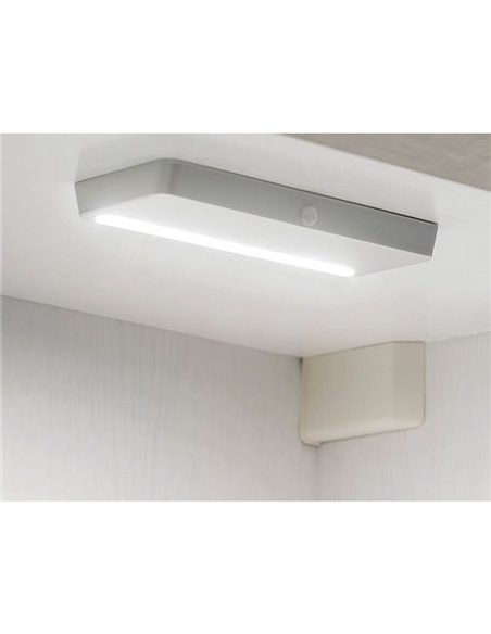 Luminaria LED bajo mueble KRAZ, recargable USB con sensor de movimiento, 1W, luz blanca natural 4000K, gris 
