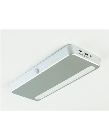 Luminaria LED bajo mueble KRAZ, recargable USB con sensor de movimiento, 1W, luz blanca natural 4000K, gris 