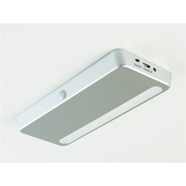 Luminaria LED bajo mueble KRAZ, recargable USB con sensor de movimiento, 1W, luz blanca natural 4000K, gris 