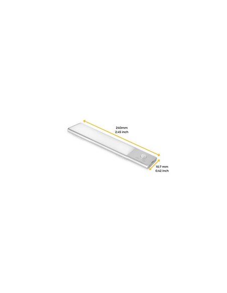 Aplique LED bajo mueble KAUS aluminio con sensor de movimiento, recargable, 3 tonos de luz, 24cm/40cm/60cm