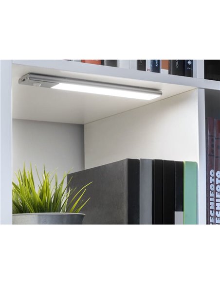 Luminária LED para armários KAUS, alumínio, com sensor de movimento, recarregável, 3 tons de luz, 24cm/40cm/60cm