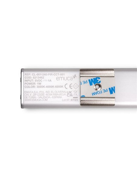 Aplique LED bajo mueble KAUS aluminio con sensor de movimiento, recargable, 3 tonos de luz, 24cm/40cm/60cm