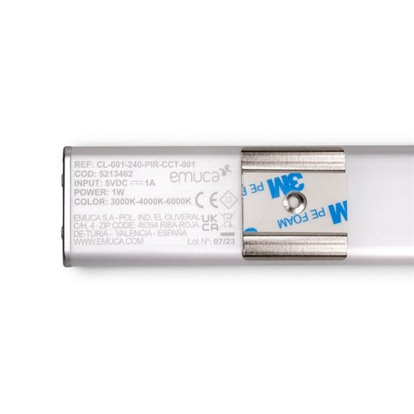 Aplique LED bajo mueble KAUS aluminio con sensor de movimiento, recargable, 3 tonos de luz, 24cm/40cm/60cm