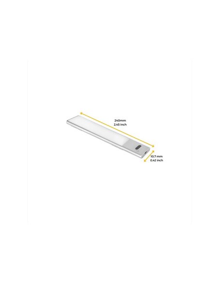  Aplique LED bajo mueble KAUS aluminio con sensor táctil de proximidad, recargable, 3 tonos de luz, 24cm/40cm/60cm