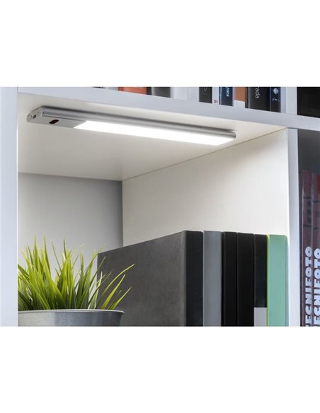 Luminária LED KAUS para armários em alumínio com sensor de proximidade, recarregável, 3 tons de luz, 24cm/40cm/60cm