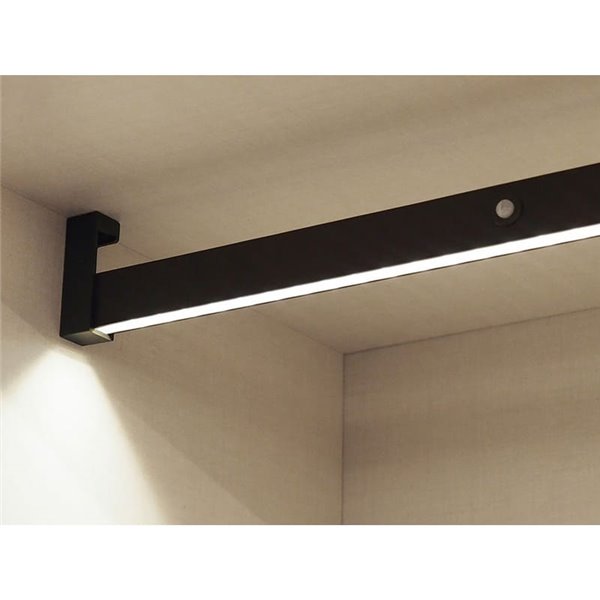 Barra perchero para armario con luz LED CASTOR, moka, batería extraíble y sensor de movimiento, plástico y aluminio, medidas L55