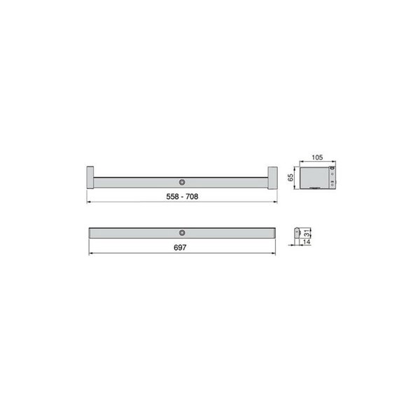Barra perchero para armario con luz LED CASTOR, moka, batería extraíble y sensor de movimiento, plástico y aluminio, medidas L55
