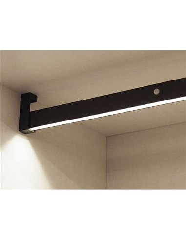 Barra perchero para armario con luz LED CASTOR, moka, batería extraíble y sensor de movimiento, plástico y aluminio, medidas L55