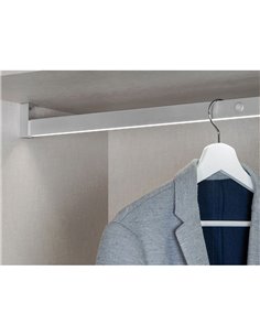 Barra perchero para armario con luz LED CASTOR, gris metalizado, batería extraíble y sensor de movimiento, plástico y aluminio,  2
