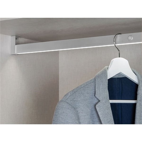 Barra perchero para armario con luz LED CASTOR, gris metalizado, batería extraíble y sensor de movimiento, plástico y aluminio, 