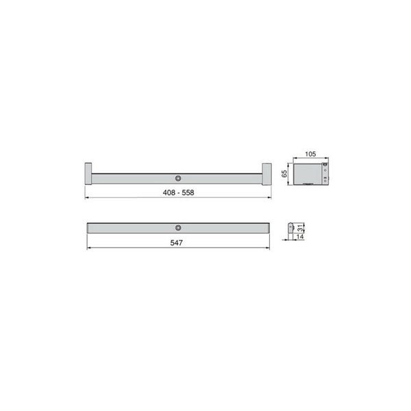Barra perchero para armario con luz LED CASTOR, gris metalizado, batería extraíble y sensor de movimiento, plástico y aluminio, 