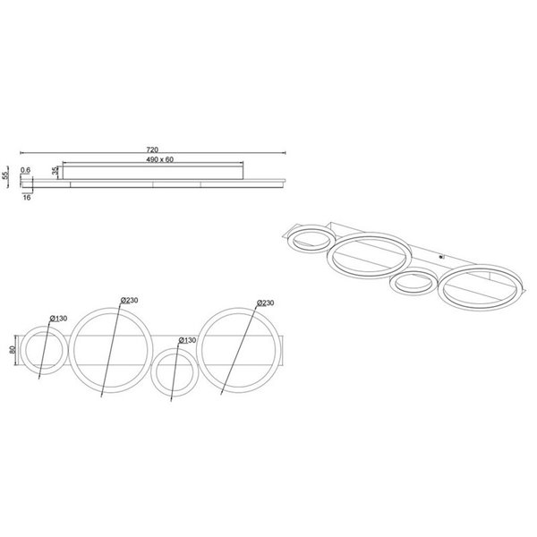 Plafón de techo LED o aplique de pared LUMOS con circulos luminosos 26,5W 3300lm 4000K IP20 blanco