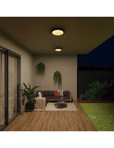 Porche con Plafón LED Exterior potente FLOC D320 30W IP65 3000Lm 3000K Negro 1049B-L3130B-02