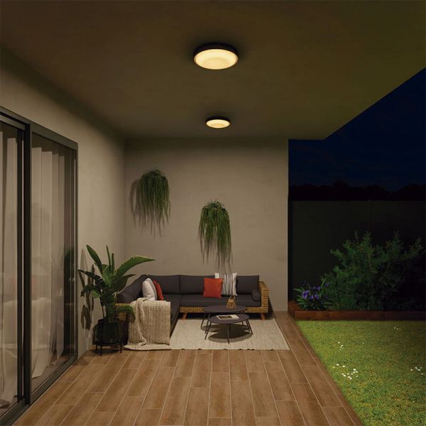 Porche con Plafón LED Exterior potente FLOC D320 30W IP65 3000Lm 3000K Negro 1049B-L3130B-02