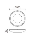 Medidas de Plafón LED Exterior potente FLOC D320 30W IP65 3000Lm 3000K Negro 1049B-L3130B-02