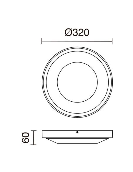 Mesures du puissant plafonnier d'extérieur LED FLOC D320 30W IP65 3000Lm 3000K Noir 1049B-L3130B-02
