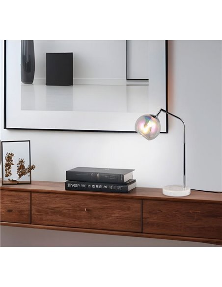 Luminária de mesa redonda com cúpula de vidro iridescente PAXTON, sem lâmpada. 1x E14 máx. 10 W IP20