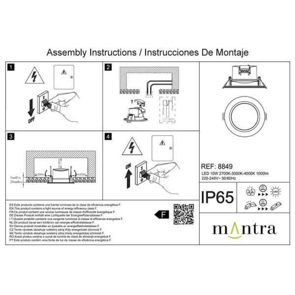 Ficha técnica Luminária LED embutida para exterior IP65 YUCATAN CCT 2700K-3000K-4000K Branco 6,5W/10W