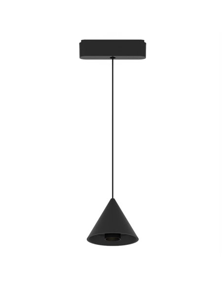 Lámpara LED colgante de carril terminado en cono LIMBO, 6W, 24º negro, 3000K o Regulable CTT