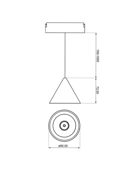 Suspension LED avec rail conique, LIMBO, 6W, 24º noir, 3000K ou Dimmable CTT