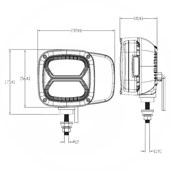 Medidas Faro delanteros LED Homologado para Maquinaria industrial Posición, Cruce, Carretera, Intermitente y Diurna, Calefactado