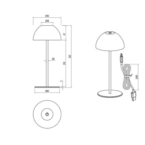 Lámpara de sobremesa LED Verde recargable USB ORTIZ con función memoria y regulable 2W 150lm, 3000K IP44