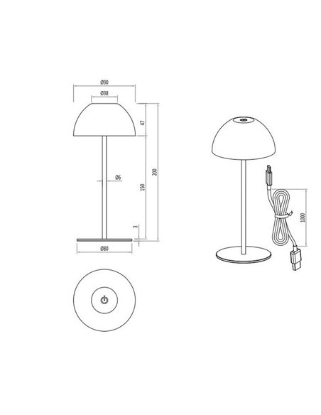 Lâmpada de Mesa com Carregamento USB ORTIZ Branco Regulável 2W 150lm, 3000K IP44 LED