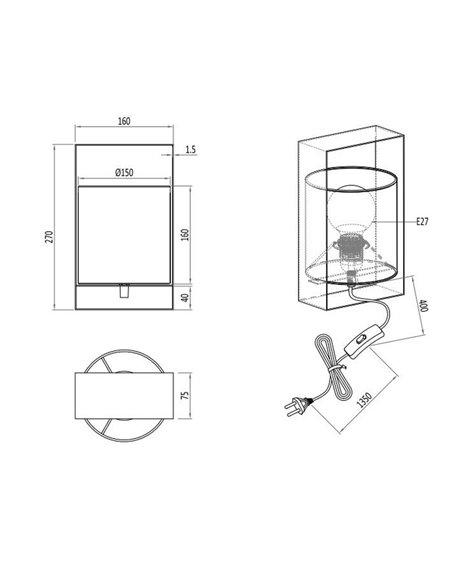 Luminária de mesa PAIL com cúpula de tecido, estrutura de metal, lâmpada excl. 1x E27 máx. 10 W IP20