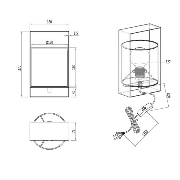 Lámpara de sobremesa con pantalla de tela PAIL estructura metálica bombilla excl. 1x E27 max. 10W IP20