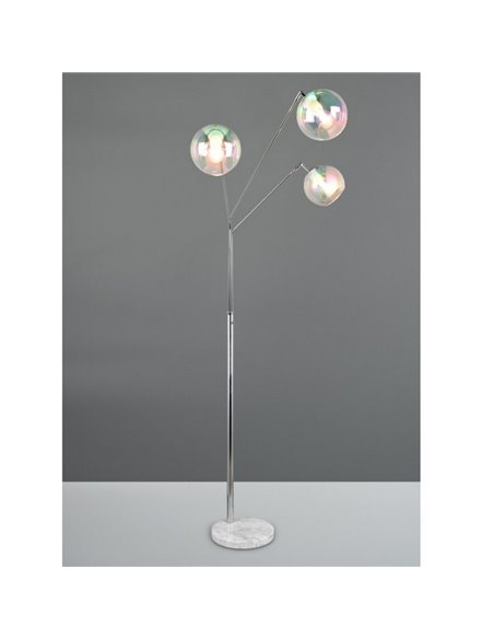 Lampadaire avec 3 abat-jours en verre irisé PAXTON interrupteur intégré ↕200cm ampoule hors TVA. 3x E27 max. 10 W IP20