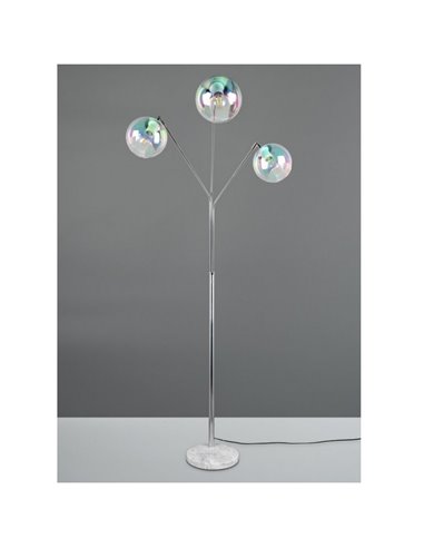Luminária de chão com 3 cúpulas de vidro iridescentes, interruptor integrado PAXTON ↕lâmpada de 200 cm, excl. 3x E27 máx. 10 W I