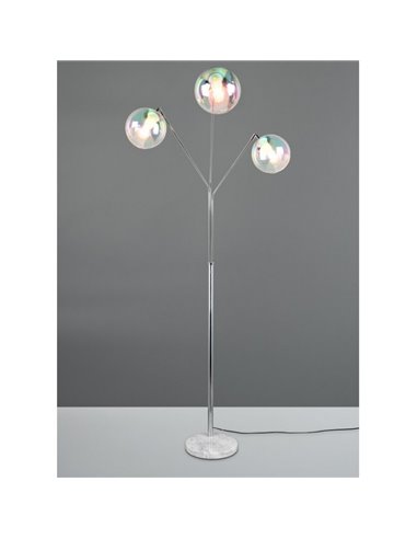 Luminária de chão com 3 cúpulas de vidro iridescentes, interruptor integrado PAXTON ↕lâmpada de 200 cm, excl. 3x E27 máx. 10 W I