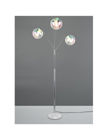 Luminária de chão com 3 cúpulas de vidro iridescentes, interruptor integrado PAXTON ↕lâmpada de 200 cm, excl. 3x E27 máx. 10 W I