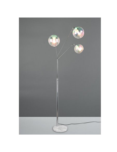 Lampadaire avec 3 abat-jours en verre irisé PAXTON interrupteur intégré ↕200cm ampoule hors TVA. 3x E27 max. 10 W IP20