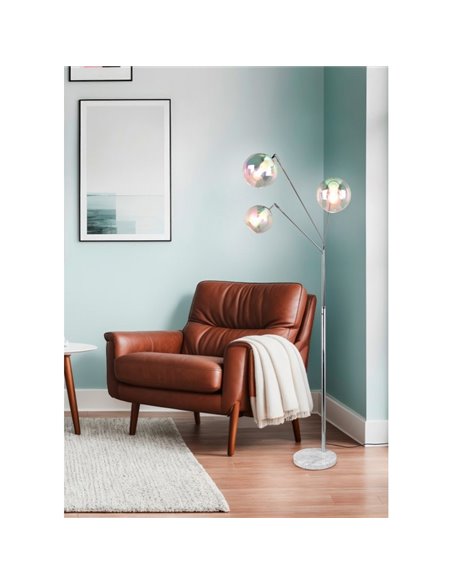 Lampadaire avec 3 abat-jours en verre irisé PAXTON interrupteur intégré ↕200cm ampoule hors TVA. 3x E27 max. 10 W IP20