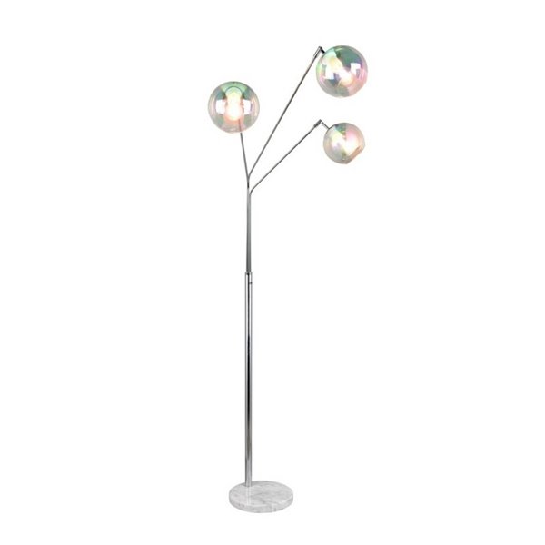 Lámpara de pie con 3 pantallas vidrio iridiscente PAXTON interruptor integrado ↕200cm bombilla excl. 3x E27 max. 10W IP20